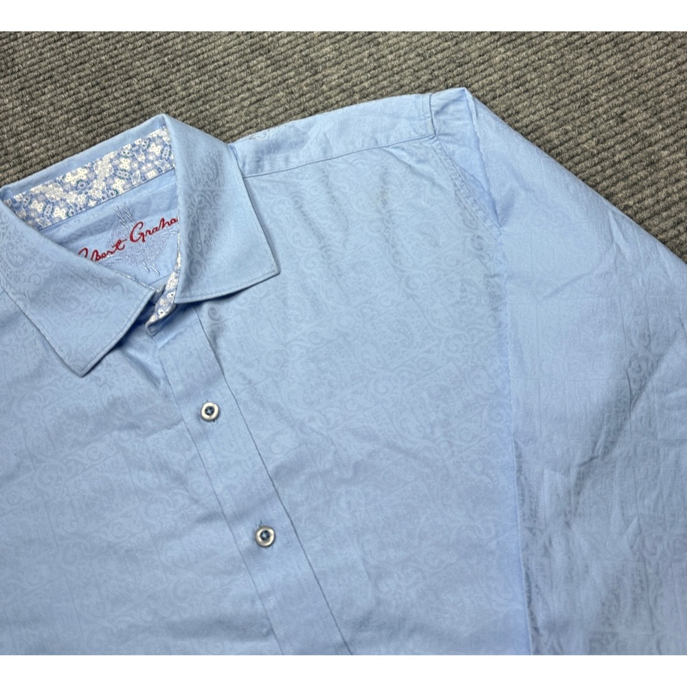 Robert Graham Button Down Mens XL Blue Paisley Jacquard Classic Fit Long Sleeve